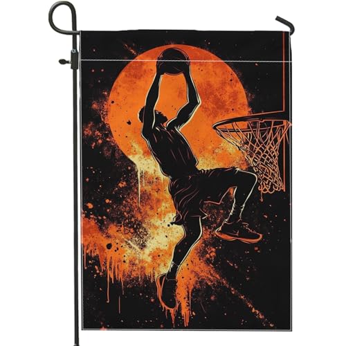 Bandiera da giardino con pallacanestro Slam Dunk, decorazione per prato sportivo con grafica arancione, bandiera estiva da cortile per gli appassionati di sport, 30,5 x 45,7 cm