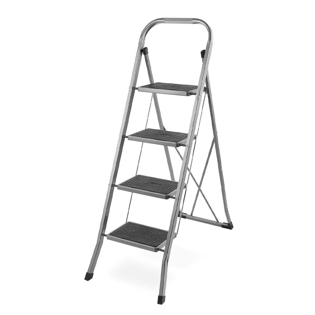 Heavy Duty 2 3 4 Step Ladder Foldable Anti-Slip Mat Tread Stainless Steel Stool Ladders Collapsible For Compact Stotage Portable DIY Steppladder for Kitchen Home Office Shop Garage (4 Step Ladder)