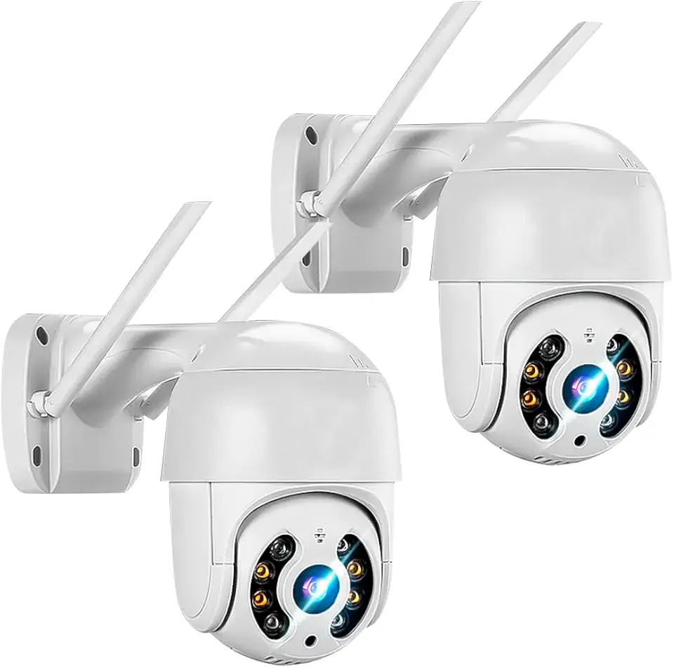 Kit 2 Câmeras de Segurança Wi-Fi HD Giratória 360° com Detecção de Movimento Acesso Remoto pelo Celular iOS ou Android Visão Noturna Infravermelha Resistente a Água e Áudio bidirecional