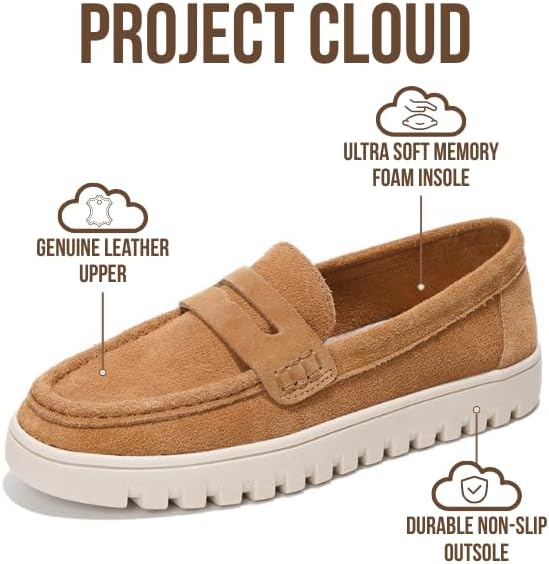 Project Cloud 100% Genuine Leather Loafers for Women – Memory Foam Insoles Slip On Shoes for Women – Lightweight Womens Shoes – Non Slip Womens Loafers (Filide1) - Image 3