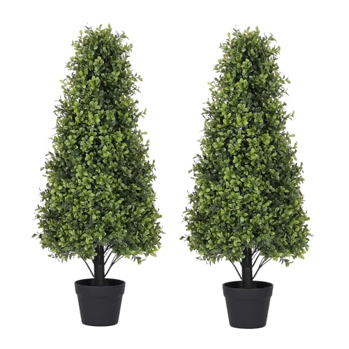 Azoco 3ft Artificial Boxwood Topiary Trees (Set of 2) - UV Resistant Faux Plants Outdoor, Realistic...