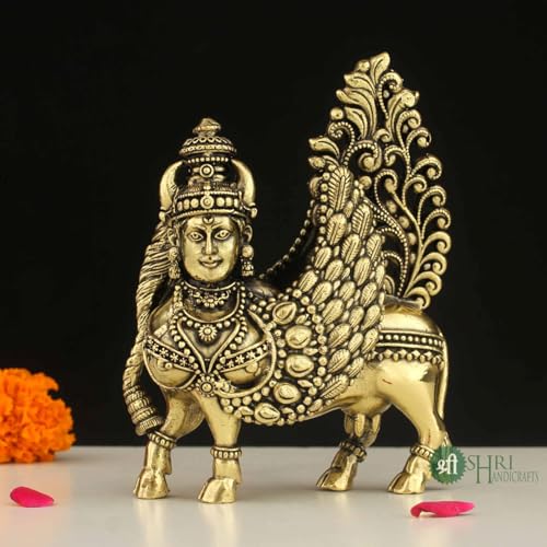 Image of INDICAST Kamadhenu Cow Statue with Wings | 3 inch Kamdhenu Gau MATA Idol Spiritual Vastu Nandi Pooja Figurine Sculpture for Home and Office (Weight- 100gm)
