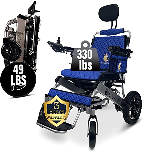 Malisa Electric Wheelchair For Adults, Portable All Terrain Lightweight Wheelchairs, Foldable Motorized Power Wheel Chair, Remote Control, Leather Seat (17.5" Seat) (Blue, Silver Frame) #TOP8