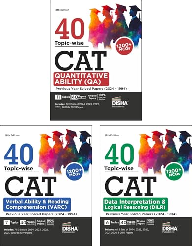 Image of Old Edition - Disha 40 Topic-wise CAT QA, DILR & VARC Previous Year Solved Papers (2024 - 1994) - set of 3 Books 18th Edition | PYQs | DI & Logical ... Verbal Ability & Reading Comprehension
