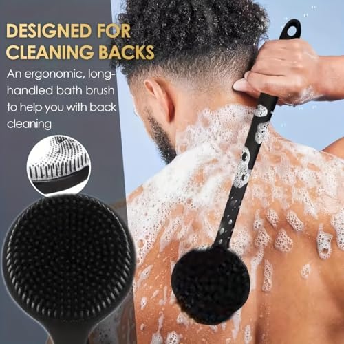 Image of CANDY KARTSoft Silicone Back Scrubber with Long Handle Shower & Bath Flexible Brush with Gentle Bristles for Smooth Skin | Body for Men, Women & Boys for Body Wash & Bathing (Black)