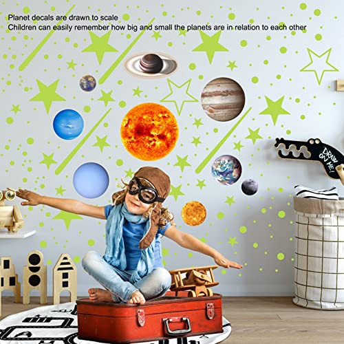 14pcs Adesivos de Parede de Planetas Brilhantes, Decalque do Sistema Solar Estrela que Brilha No Esc