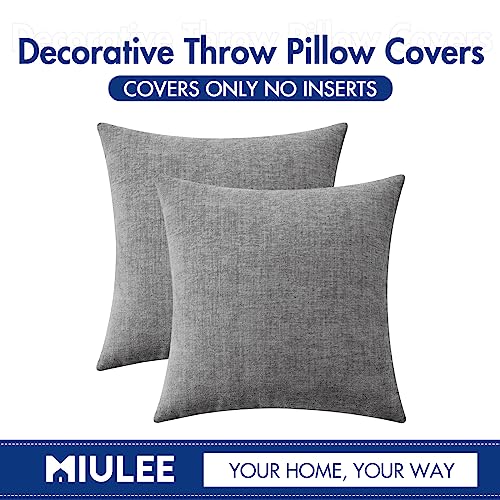 Image of MIULEE Pack of 2 Couch Throw Pillow Covers 18x18 Inch Soft Dark Gray Chenille Pillow Covers for Sofa Living Room Solid Dyed Pillow Cases