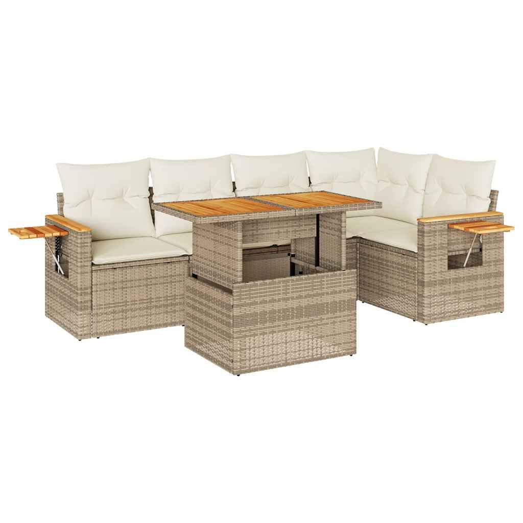Rattan Gartenmöbel Set Lounge Sofa Balkonmöbel 5 Sitze mit Verstellbare Tischplatte und Stauraum Beige und Creme