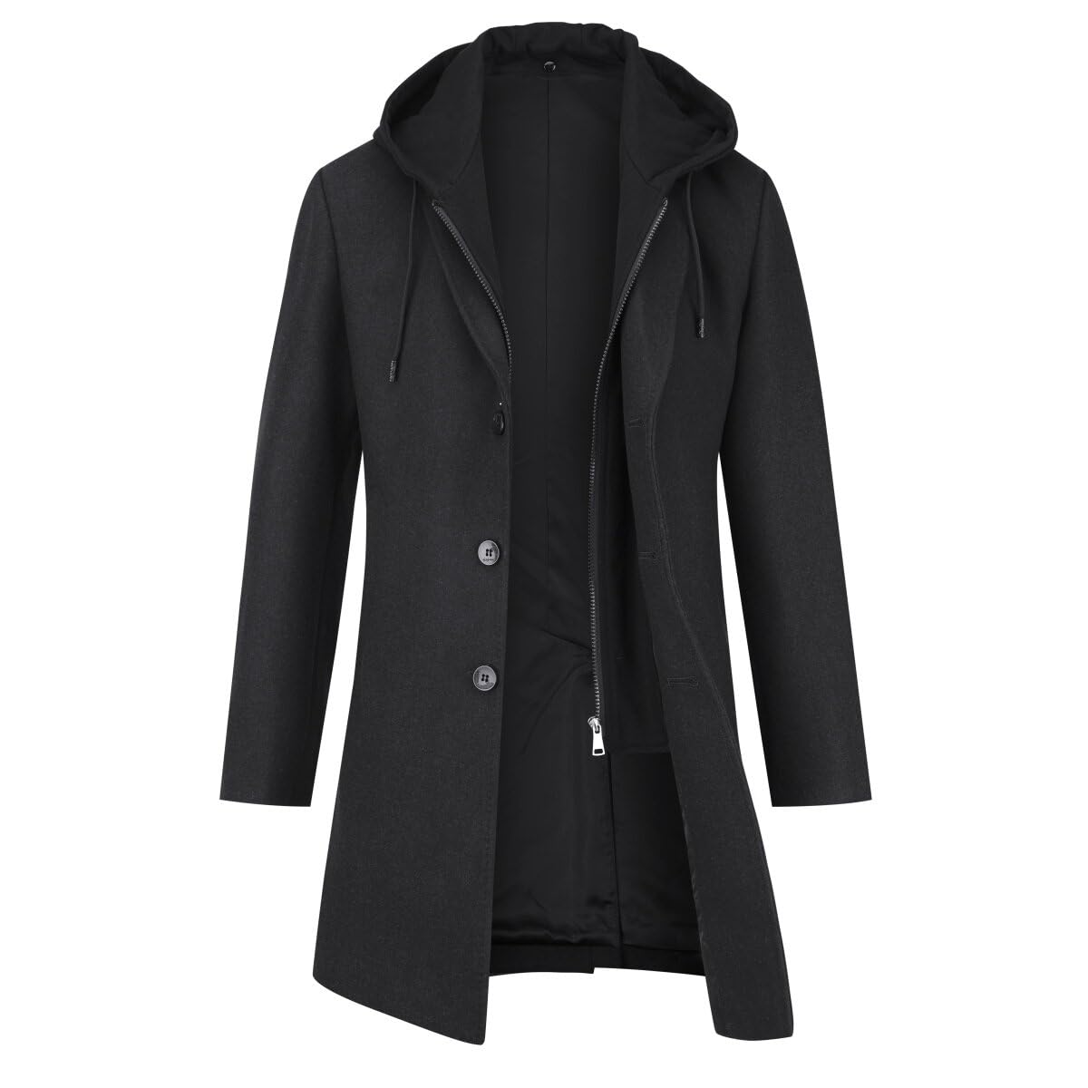 YOUTHUP Cappotto di Lana da Uomo Slim Fit Spessore Cappotti Con Cappuccio Rimovibile Elegante Invernale Trench Coat