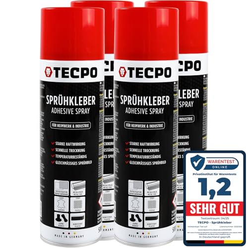 TECPO 4 adhesivos en aerosol, 500 ml, pegamento industrial, pegamento de contacto para piel, espuma, plástico, metal, papel, goma UVM.