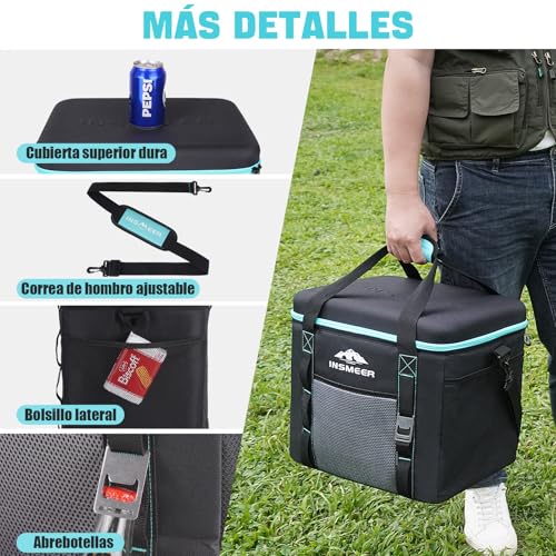 Image of INSMEER Ice Box & Cooler Bag, 40 L Insulated Lunch Tiffin Bag for Office for Men, Large Hardtop Cover Thermocol Box for Ice, Soft Chiller IceBox for Travel Picnic Beer Cold Storage