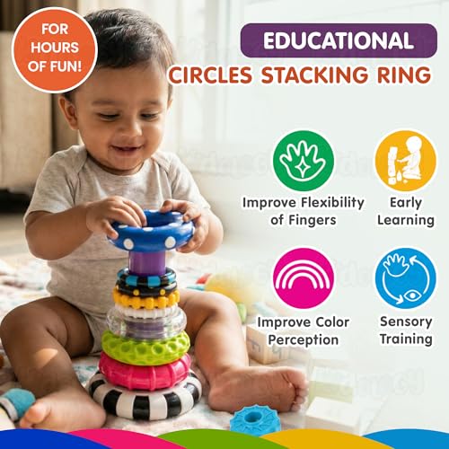 Image of Kidology Ring Stacker Baby Toy for 6+ Months with Different Stacking Rings & Rattle | 9 Pcs. Montessori Learning Toy for Early Brain Development for Kids & Infants