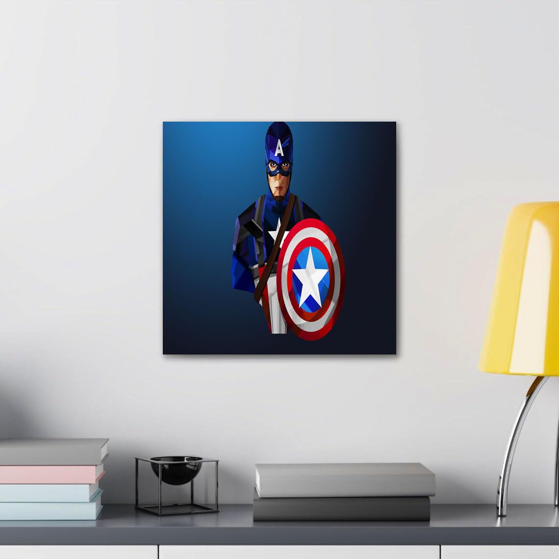 GADGETS WRAP Canvas Gallery Wrap Framed for Home Office Studio Living Room Decoration (10x10inch) - Captain America Low Poly Art #1