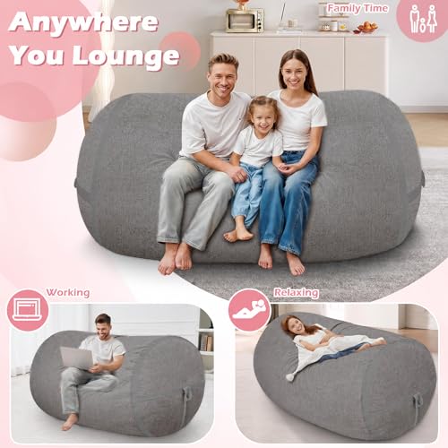 Image of 6FT Bean Bag Chair 6'Giant Bean Bag Chairs with Adults, Large Beanbag Chair | Bean bag Lounger with Machine Washable Cover Luxurious Velvet Fabric, Comfy Chairs for Living Room, Bedroom, Dorm, Darkgrey
