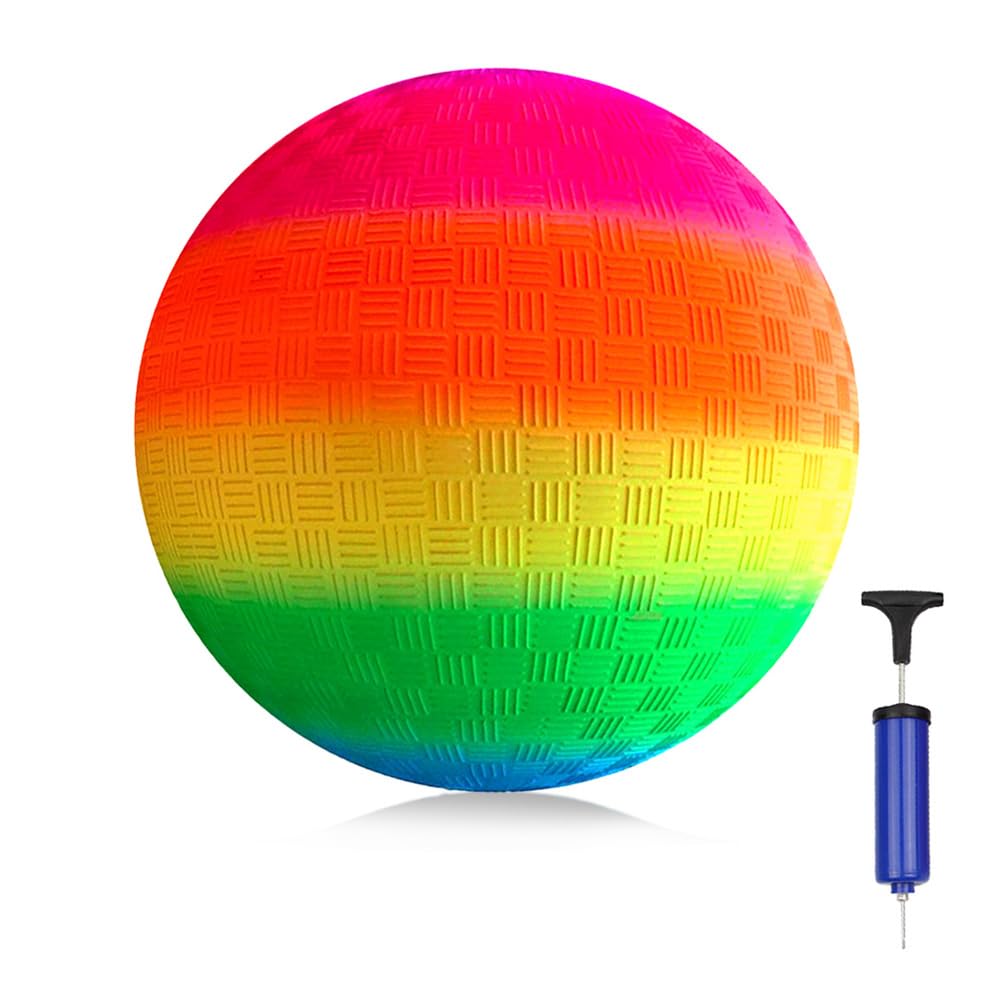 Tixiyu Palline sportive arcobaleno, 21,6 cm, con gradiente arcobaleno, per parco giochi per bambini, in morbido PVC, con pompa, per giardino, parco e spiaggia, divertimento all'aperto