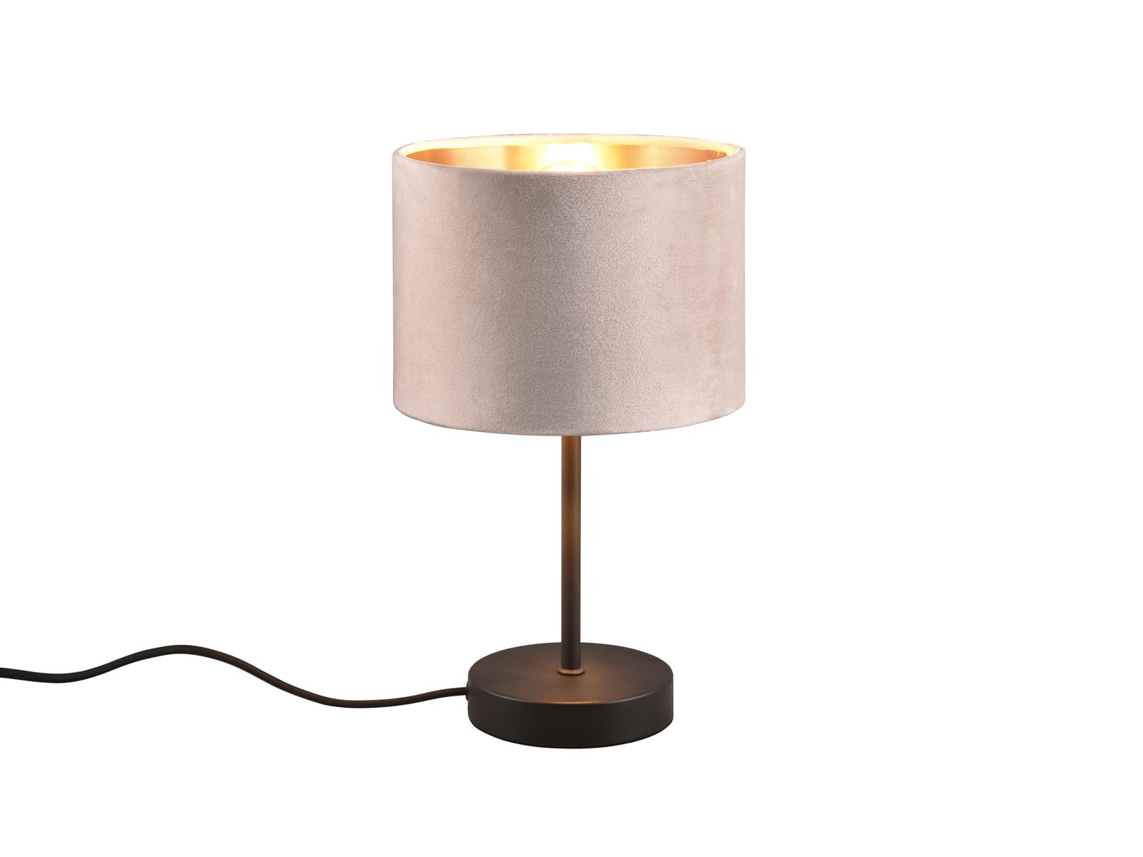 TRIO Leuchten LED Nachttischlampe – Samt Lampenschirm Beige, Innen Gold, Korpus Schwarz matt – Dimmfunktion, E27 LED wechselbar