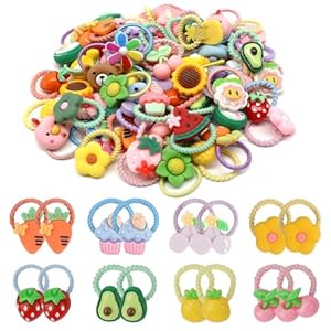 60Pcs Baby Hair Ties, Cute Cartoon Small Hair Ties for Toddlers Little Girls, Colorful Elastic Pony Tails Hair Bands 0.8inch Dia, No Damage Seamless Soft Hair Ties Accessories, Kids Gift, BlueZOO
