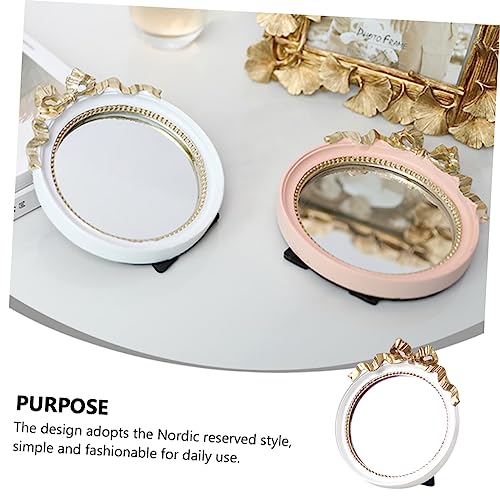 Espejo redondo para maquillaje con lazo de resina portátil miniatura 6