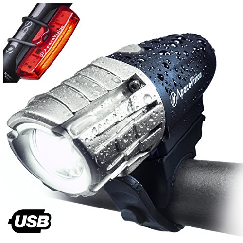 Set De Luces para Bicicleta Recargable USB Eagle Eye De Apace - Potente Faro Y Luz Trasera LED De 300 Lúmenes - Luz Delantera Y Luz Trasera Superbrillantes para Una Óptima Seguridad en Bici