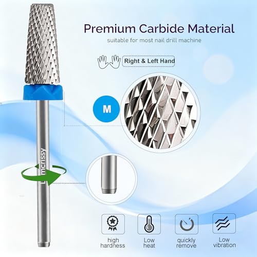 3Pcs Nail Drill Bits Set 3/32 Inch Shank YG6X Carbide Tungsten, 5 in 1 Cross Cut + 3XF Safety+ XC Cone Bits,Two Way Rotation for Acrylic Gel Dip Powder Cuticle Manicure Pedicure — view 4