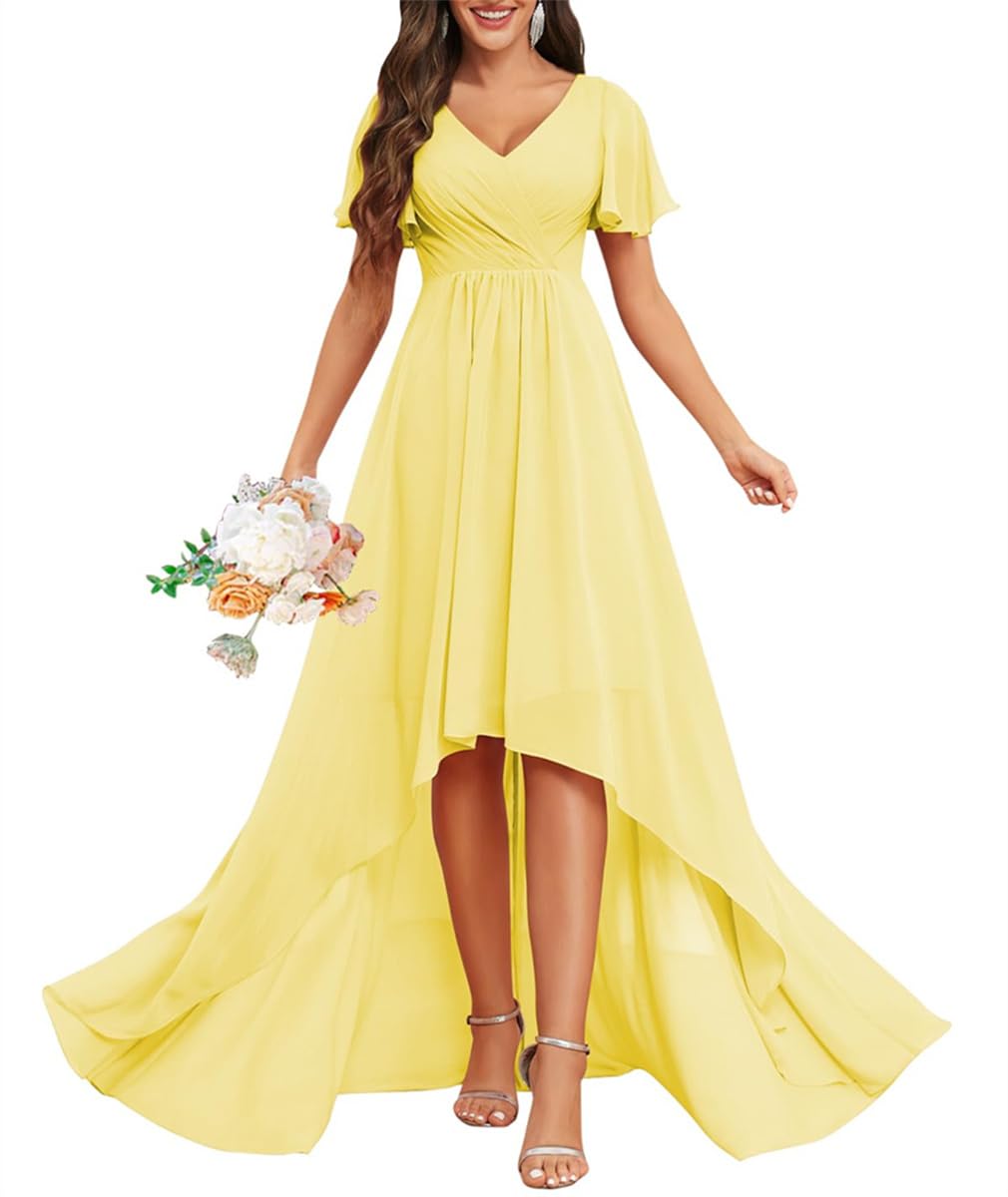 Wseyu Women's Yellow Bridesmaid Dresses For Wedding With High Low Long Wedding Guest Evening Gowns Uk20