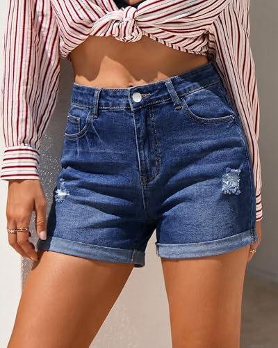 Image of GRAPENT Jean Shorts Womens High Waisted Trendy Cuffed Hem Ripped Stretchy Casual 2026 Denim Jorts Summer Shorts