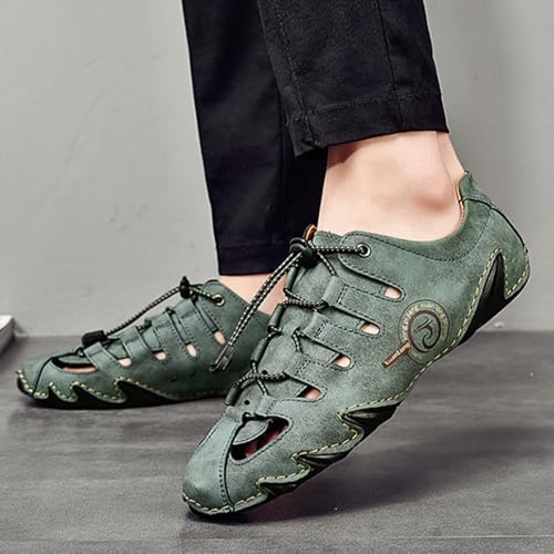 MILDSEVEN Fashion Men's Outdoor Backpacking Shoes, Closed Toe Hiking Sandals, Breathable Sports Beach Shoes,7,Green3