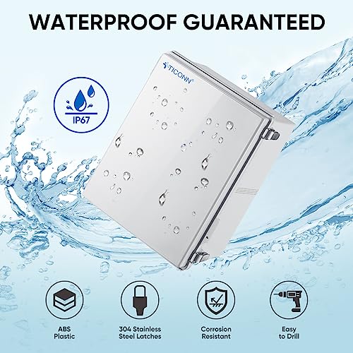 TICONN Outdoor Electrical Box Waterproof, Junction Box IP67 ABS Plastic Enclosure with Hinged Cover with Mounting Plate, Wall Brackets, Cable Glands (Off-White, 19.7"x15.7"x7.9") by TICONN - Image 2