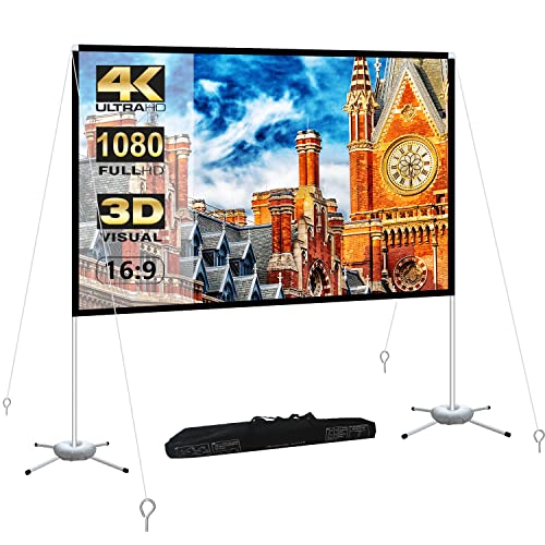 WEDIOU 100 Inch Projector Screen and Stand Foldable HD 4K Outdoor with Carry Bag Movie for Theater Company Meeting Camping Backyard Indoor 16:9, Upgrade Stand