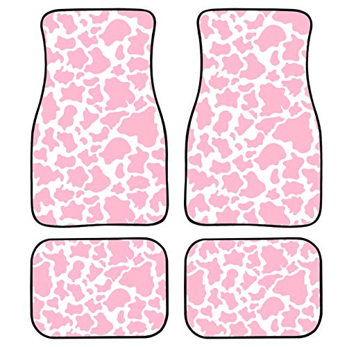Showudesigns Pink Cow Car Mats All Weather Floor Mats for Cars Floor SUV Van and Truck Non Slip Rubber Backing Mats Carpet for Women Girly Gifts 4 Pieces Set Universal Fit