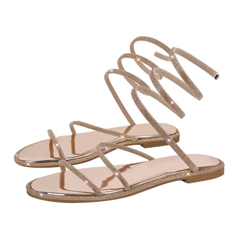 MissHeel Sparkling Rhinestone Spiral Strap Sandals