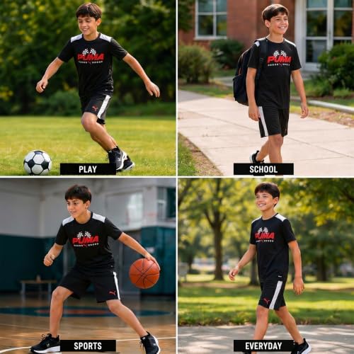 Image of PUMA Boys Active Shorts Set - 2 Piece Dry Fit T-Shirt and Performance Gym Shorts - Activewear Clothing Set for Boys (4-16)