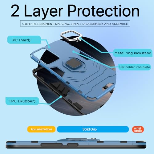 Image of Pikkme Vivo V29 / V29 Pro 5G Back Cover | D5 Tough Armor Bumper | 360 Protection Case | Ring Holder Stand Case for Vivo V29 / V29 Pro 5G (Blue)