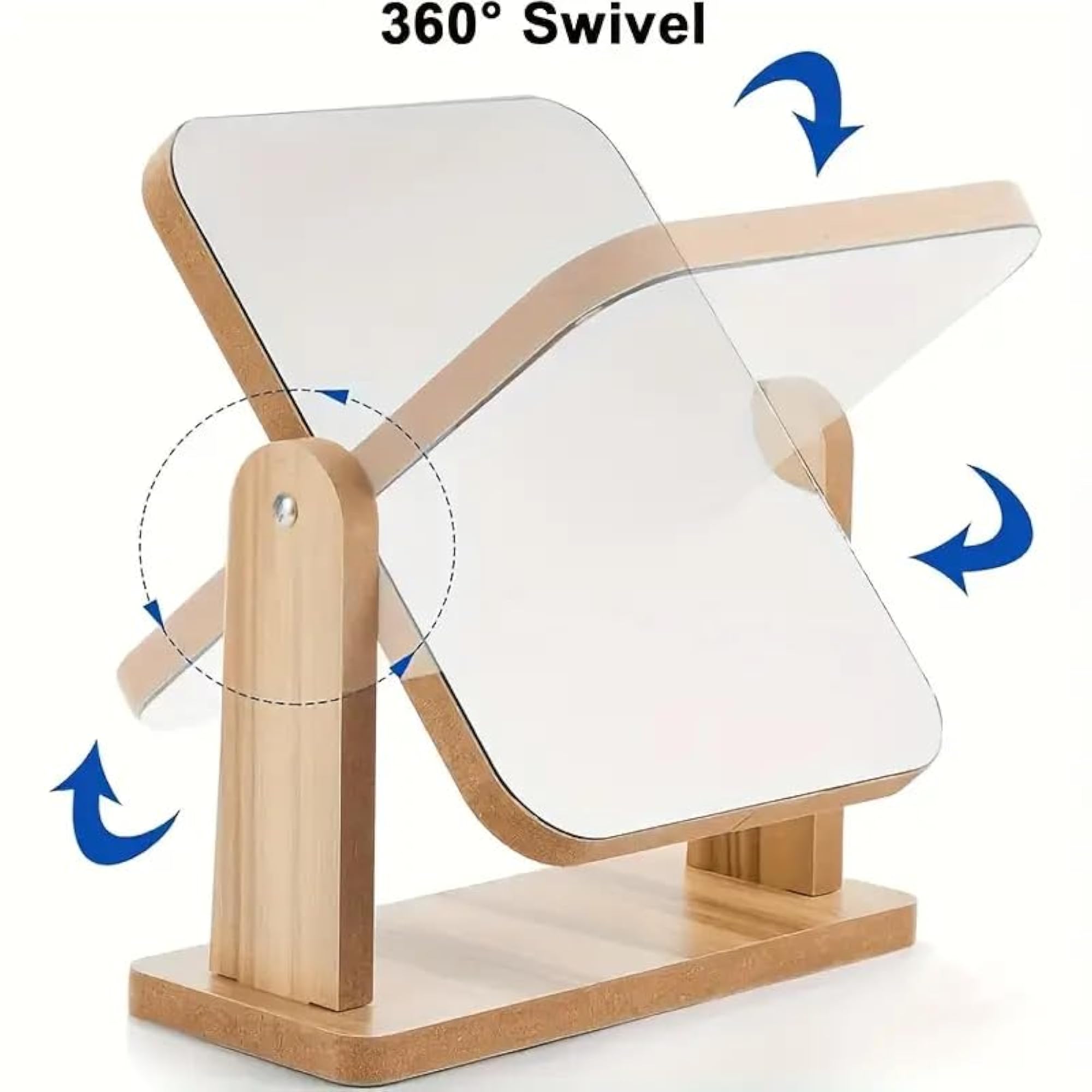 Wooden Rectangular Tabletop Makeup Mirror, 360 Degree Adjustable
