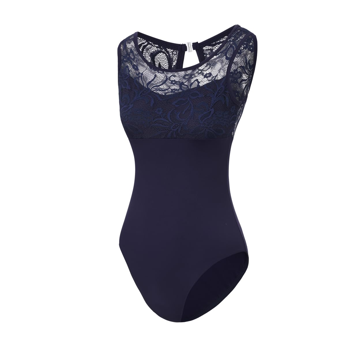 Lanbodance Women's Sleeveless Lace Ballet Leotards for Dance Gymnastics Outfits, Navy Lace, Medium