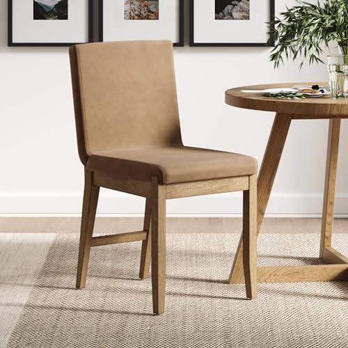 Nathan James Gracie Upholstered Dining Chair with Cushion and Solid Wood Frame - Light Brown