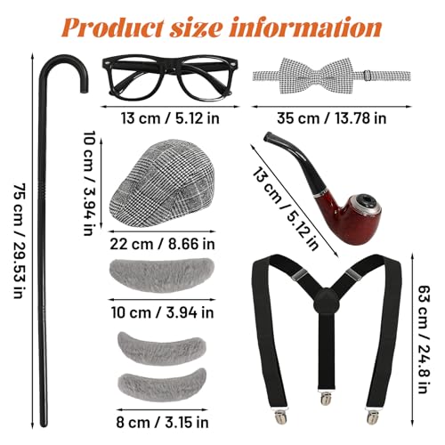 nezababy Kids 100 Days of School Costume for Boys, Old Man Costume Accessories for Kids Boys with Grandpa Vest Hat Dress Up Outfit (Large/10-12Y)