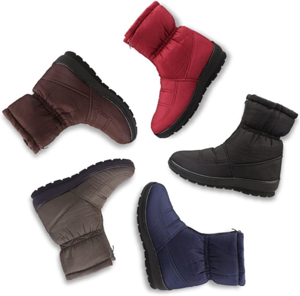 Women's Waterproof Snow Ankle Boots Winter Warm Fur Hook-and-Loop Anti-slip Rain Snow Short Booties