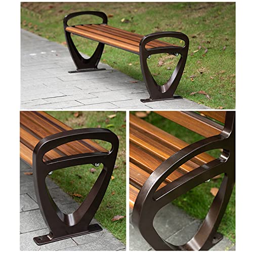 Banco de metal resistente a la intemperie efecto madera patio 8