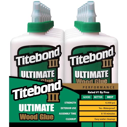 Image of Titebond III Ultimate Wood Glue 4 Oz. (12 Pack) - Premium Professional Woodworking Adhesive, Waterproof, Strong Initial Tack, Interior /Exterior Use, Easy Water Cleanup - 1412