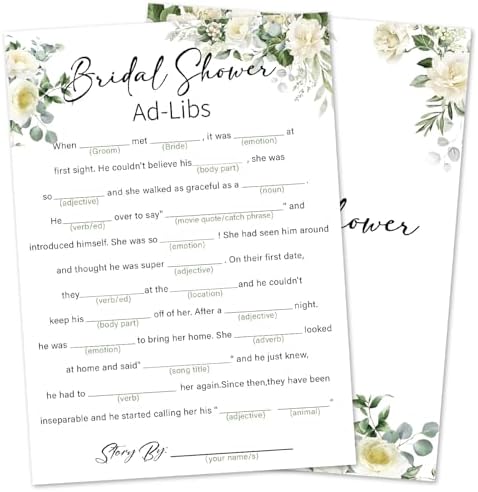 Eucalyptus Bridal Shower Games 30 Guests, Ad-Libs Bridal Games for Showers, White Rose Wedding Engagement Party Activity Party Supplies/Green-12 image 5