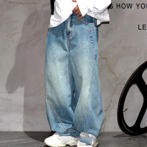 Men’S Vintage Streetwear Loose Skateboard Denim Cargo Pants Slim Fit Full Length Button Fly Distressed Casual Trousers4