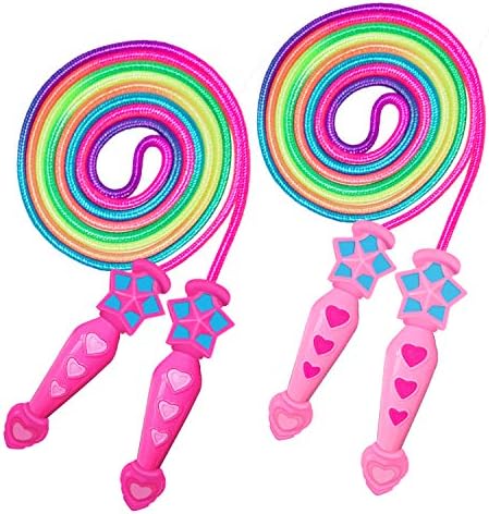 Ynybusi Kids Jump Rope Jump Rope for Kids - Kids Jump Rope Skipping Rope 2 Pack for Girls Kids Beginners Boys, Great for Children Students Adults Sport Fun Activity & Party Favor & Fitness(Rainbow)