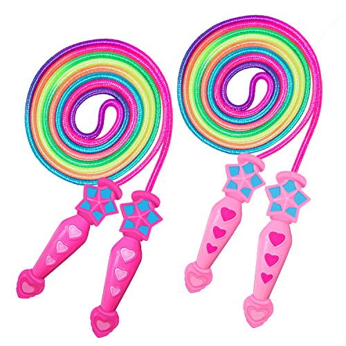 Ynybusi Kids Jump Rope Jump Rope for Kids - Kids Jump Rope Skipping Rope 2 Pack for Girls Kids Beginners Boys, Great for Children Students Adults Sport Fun Activity & Party Favor & Fitness(Rainbow)
