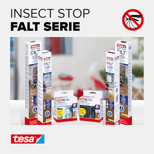 tesa Insect Stop FALT Fenster - Faltbarer Alu-Rahmen - Fliegengitter mit verstellbarem Teleskoprahmen – Rahmen in Weiß - 80 cm x 80 cm bis 140 cm x 140 cm