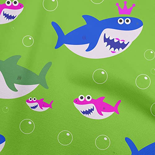 oneOone Cotton Poplin Green Fabric Shark Print Kids Sewing Fabric By The Yard Printed DIY Clothing Sewing Supplies 42 Inch Wide