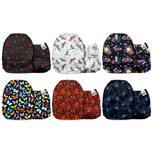 Mama Koala 3.0 Cloth Diapers for Babies with AWJ Lining, 6 Pack with 12 5-Layer Bboo(No Microfiber) Cloth Diaper Inserts - Reusable and Washable Pocket Diapers(12-My Warm Heart)