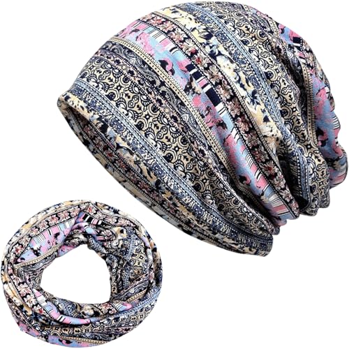 Beanie Hat for Women, Slouch Beanie Unisex Skull Cap Stylish Beanie Winter Hat, Soft Comfy Headwear Chemo Cap Cozy Sleep Cap for Hair Loss, Multi-use As Beanie Hat, Neck Warmer, Turban, Helmet Liner