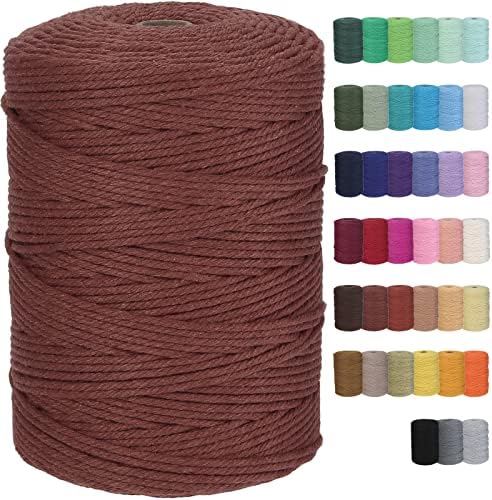 GOHOF Macrame Cord 3mm x 300m Premium Cotton Macrame Rope, 4 Strand Twisted Soft Cotton Cord, One of The Most Perfect Materials for Macrame Art, Cotton String Without Chemicals (Red)