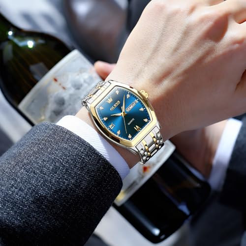 Image of OLEVS Men Watches Square Business Dress Diamond Analog Quartz Date Luxury Watch for Men Casual Stainless Steel Waterproof Luminous Wrist Watch